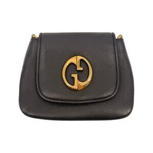 Gucci 1973 Pebbled Leather Gold Tone Chain Shoulder Bag Black Women's Designer